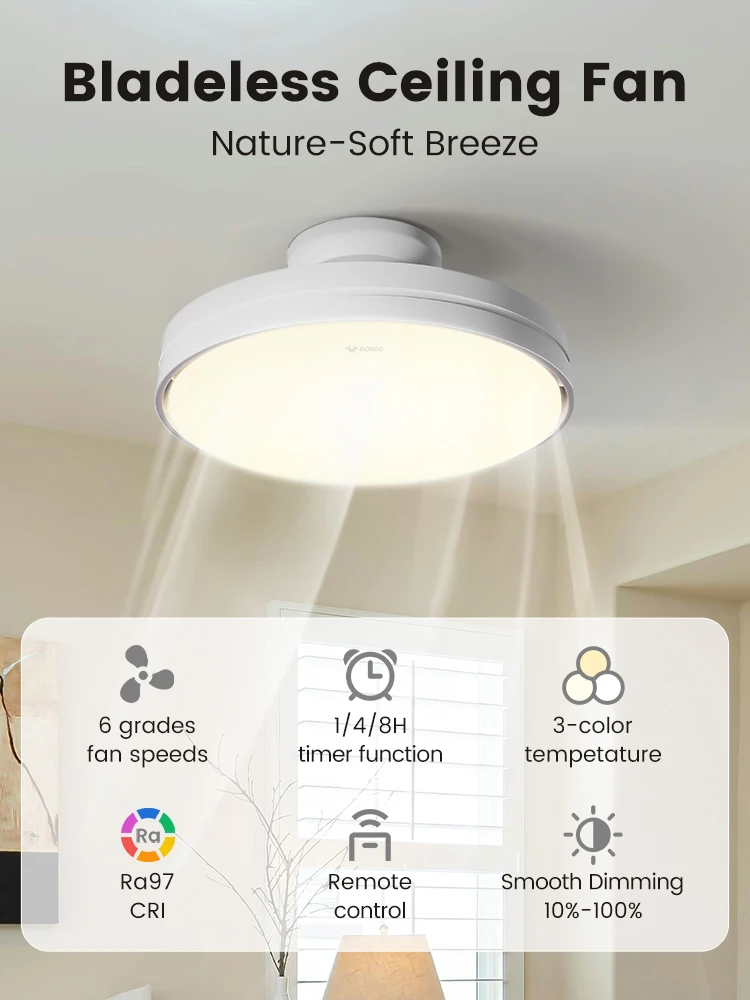 GONEO ventilateurs de plafond sans lame avec lumières minuterie de télécommande 30W plafonnier LED à intensité variable avec ventilateur ventilateur de plafond à moteur à courant continu