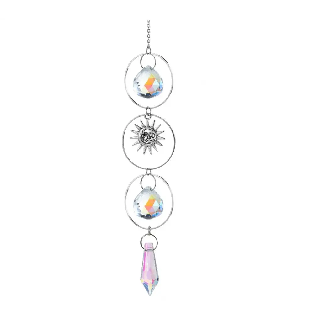 Metal Wind Chime Decorative Wind Chime Silver Wind Chime Suncatcher Star Moon Sun Hanging Ornament Light Catcher for Window