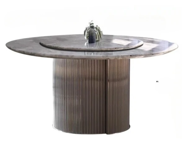 

Natural Oreo gray marble dining table high-end villa large flat luxury stone round dining table