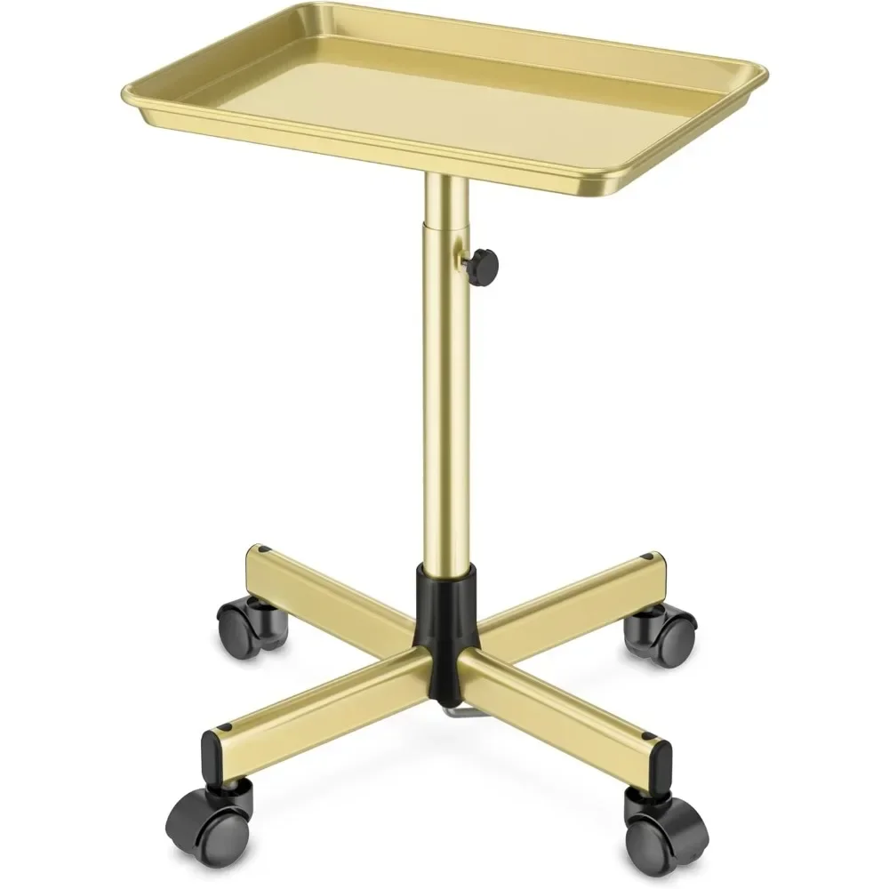 Salon Tray on Wheels - Premium Aluminum Tattoo Tray Rolling Trolley - Adjustable Service Rolling Tray Hairdresser Cart(bronze)