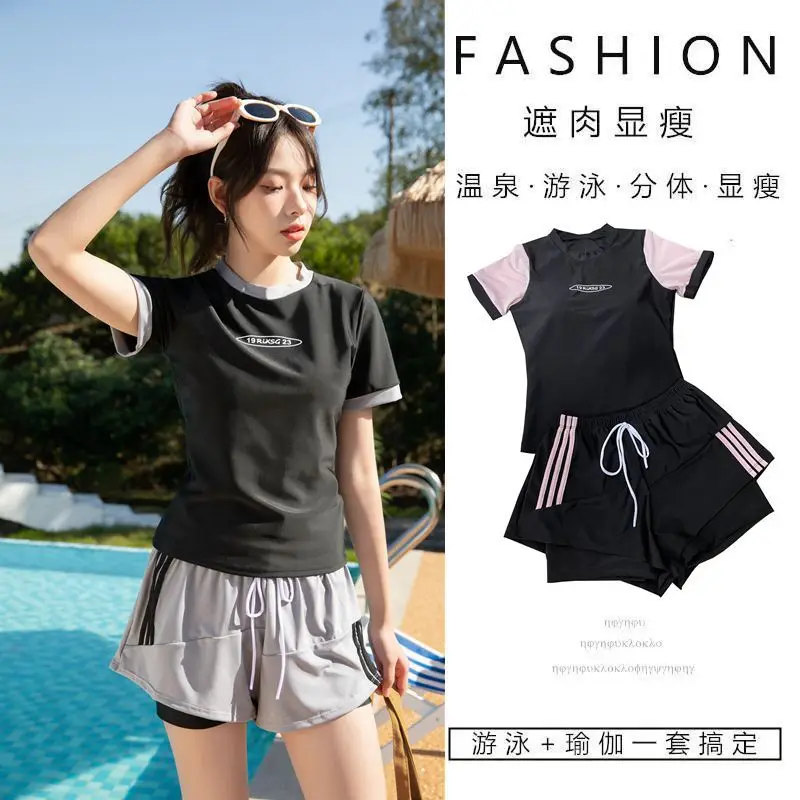 

2023 Korean version new swimsuit women's sports split two-piece set with a belly covering and slimming women's swimsuit