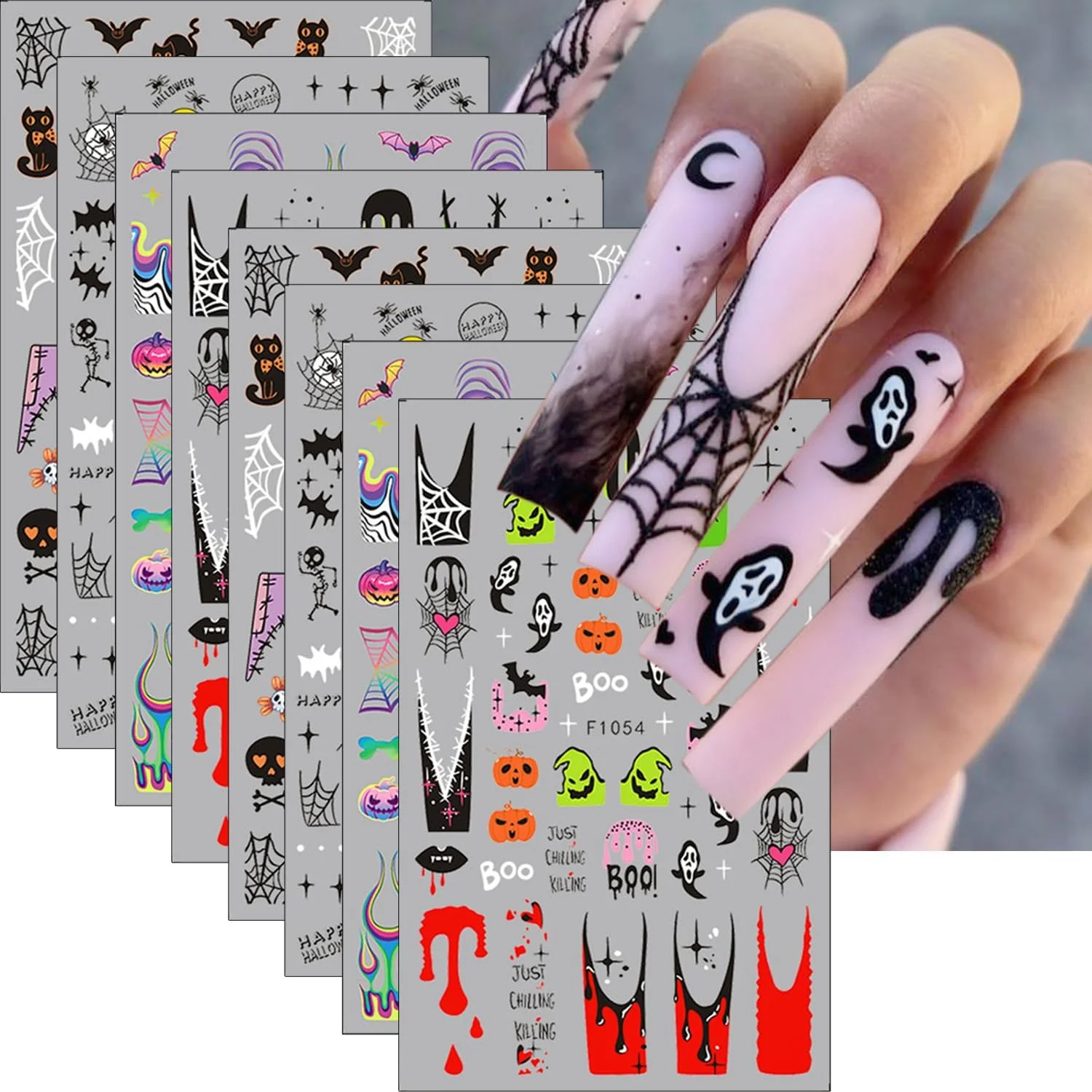 

Halloween Cartoon Nail Stickers Little Ghost Nail Decoration White Girls Stickers Nail Supplies Skeleton Cat Stickers For Nails