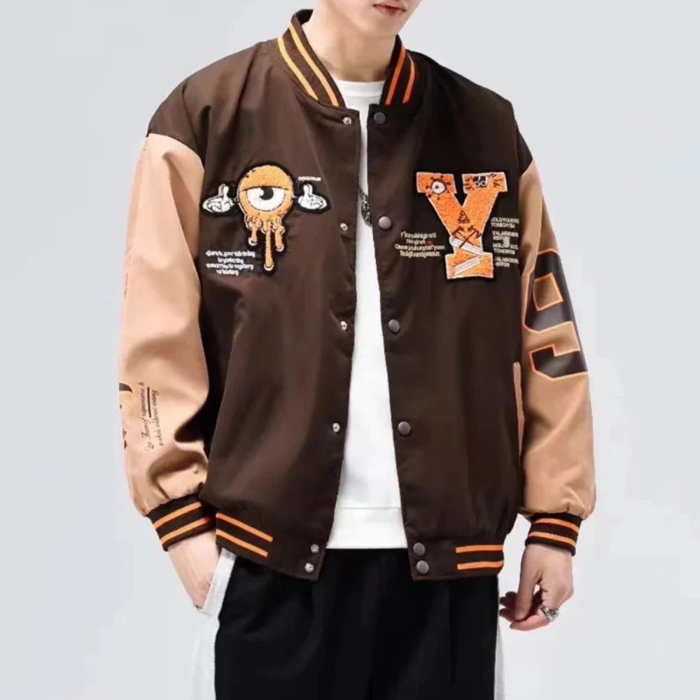 American Y2K Street Hip Hop Trend Baseball Jacket Casual Loose Streetwear Embroidered Letters Bomber Contrasting Jacket Unisex