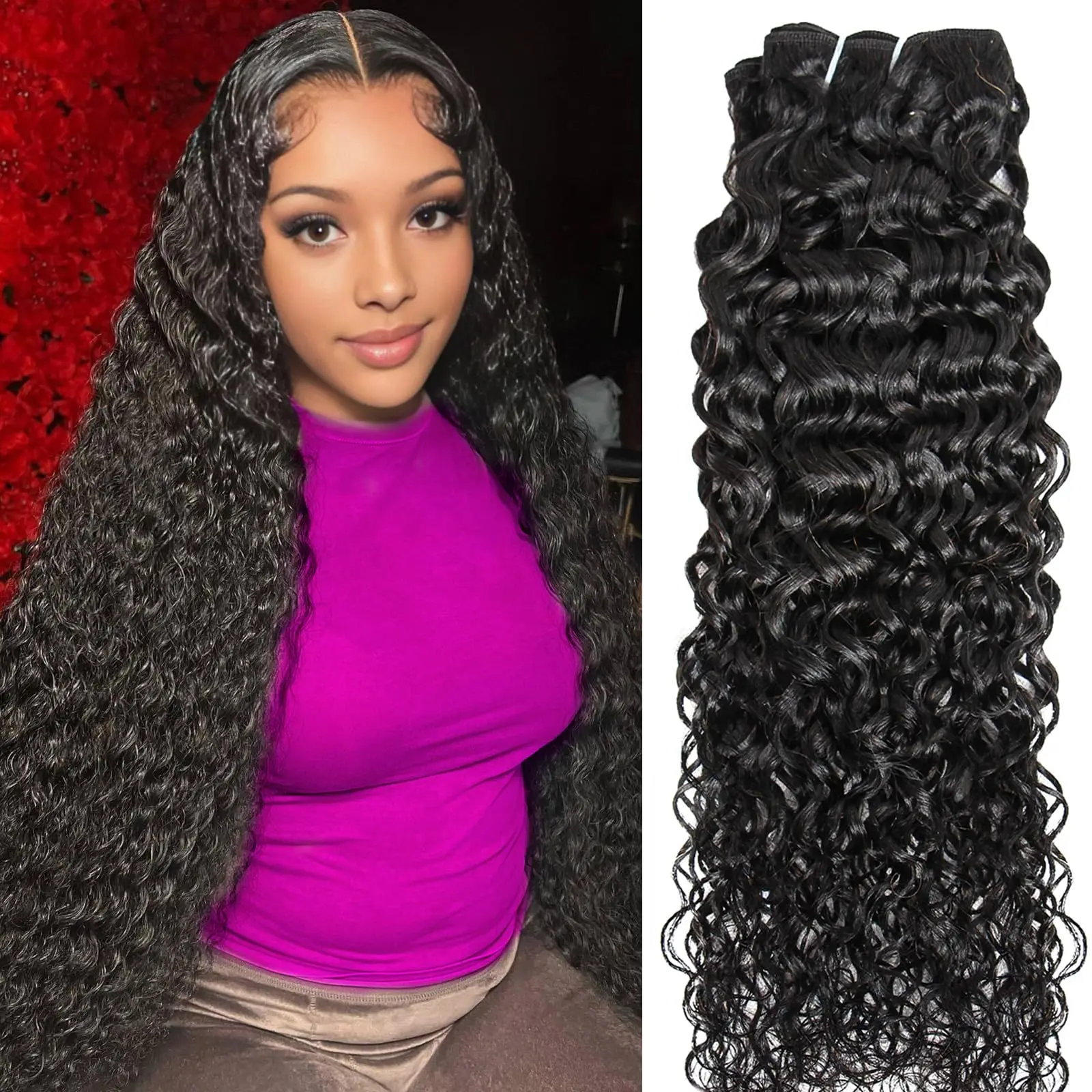 

Wet and Wavy Human Hair Bundles 100% Unprocessed Brazilian Weave 1 Bundles Water Wave Virgin Human Hair Natural Color 50g