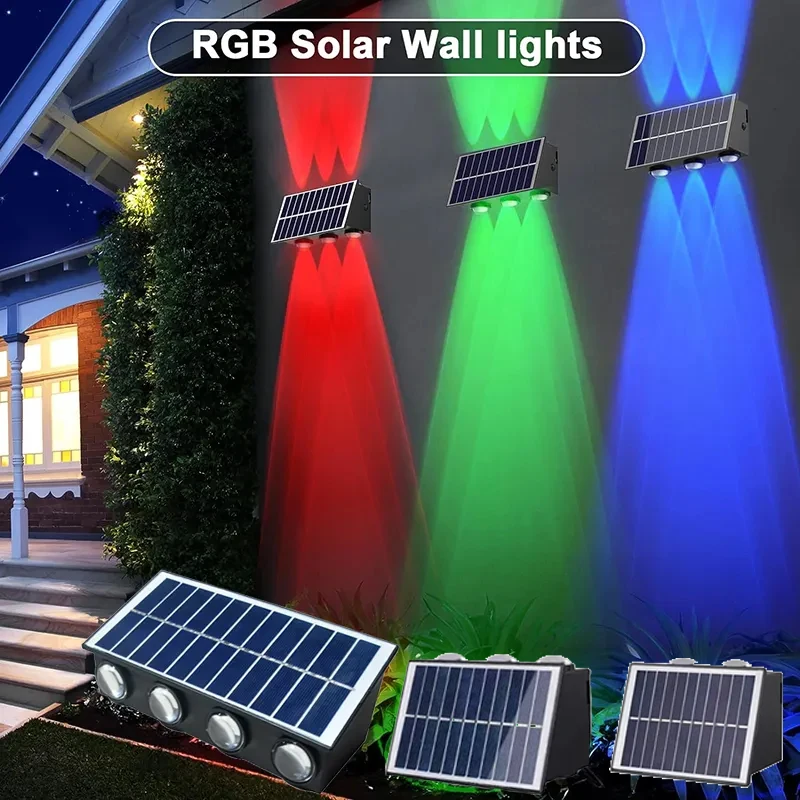 Outdoor Solar Fence Lights Solar Wall Washer Light Up and Down Lighting Waterproof Wall Lamp for Yard Garage Walkway Porch Decor