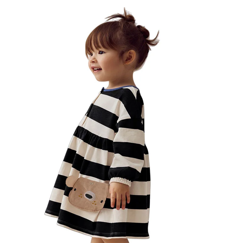 Mädchen Langarm Gestreifte Kleider Kinder Kleidung Knöpfe Kinder Mode Niedlich Party Herbst Frühling 3-8T Baby Kleider