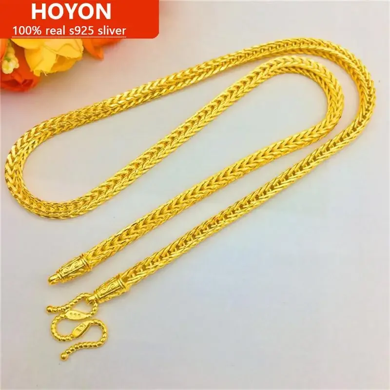 Pure 18k Coating Men's Necklace Gold Jewelry Snake Bone Chain Neck Collares Dubai Gold Wedding Party Birthday Gift