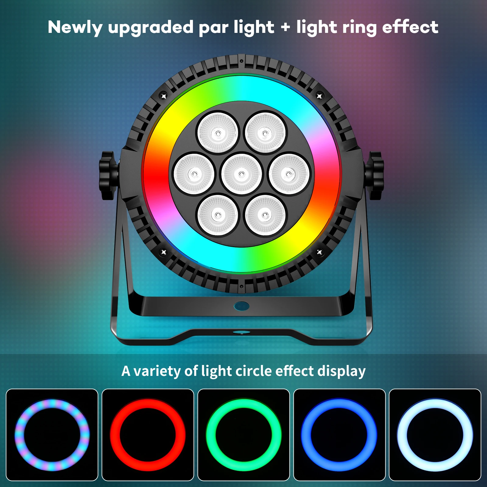 U`King 70W RGBW 4IN1 LED Par Light With Light Ring 7PCS Lamp Beads DMX Stage Light Remote Control DJ Light For Party Wedding Bar