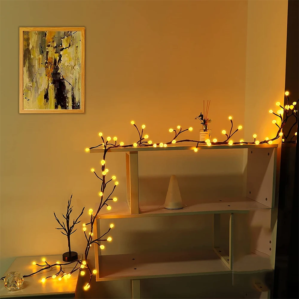 

Artificial Plant Rattan With Decorative Lights 2.5M 72 Bulbs Willow Garland Flexible Vine Branch For Wedding Party DIY Decor