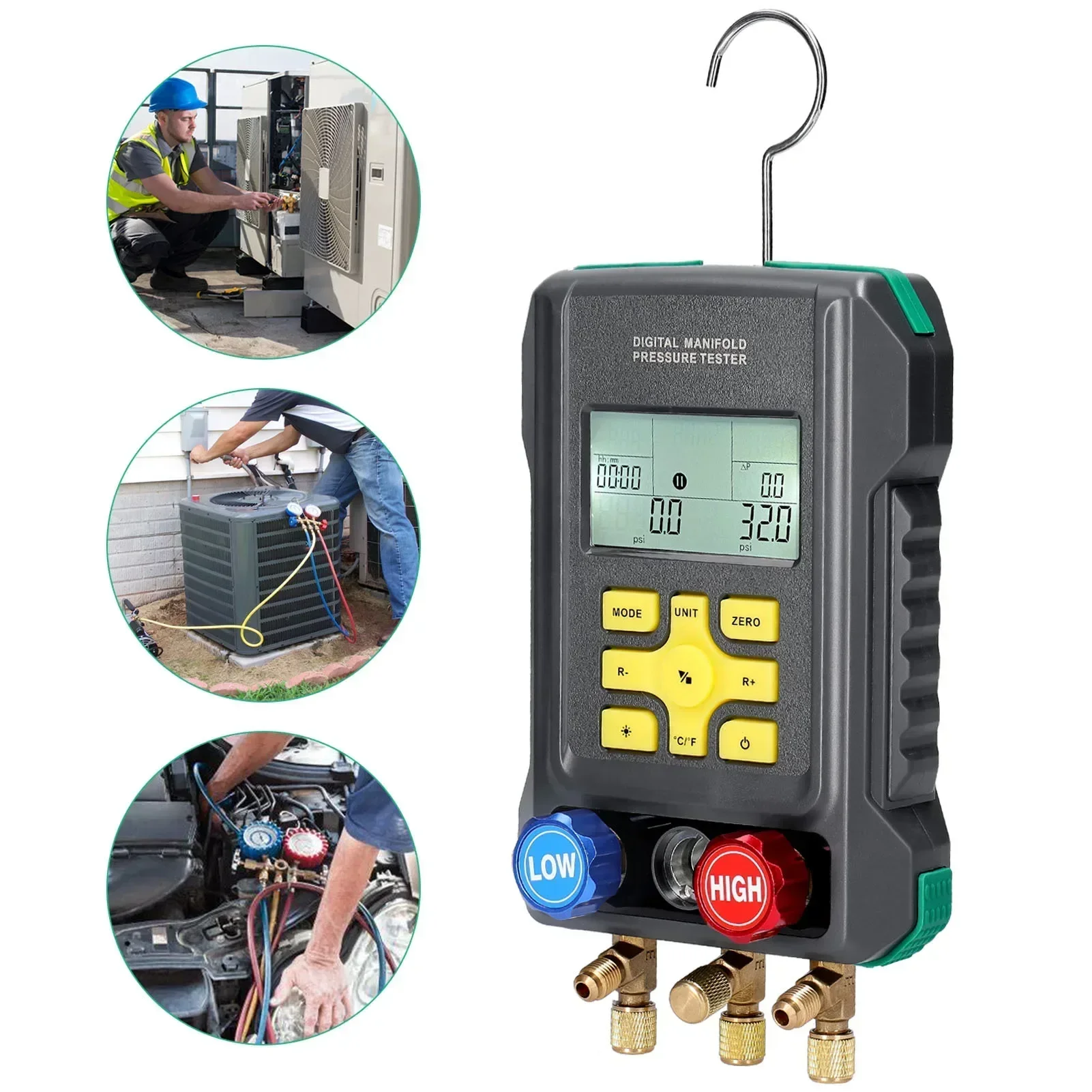 Industrial User-friendly DUOYI DY522A Refrigeration Manifold Meter: Digital For HVAC Vacuum & Pressure Temperature Testing