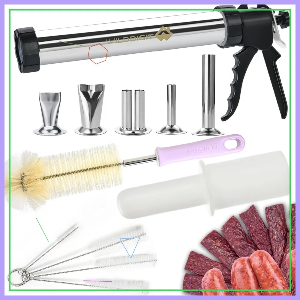 

Stainless Steel Jerky Maker Kit with 5 Nozzles and Brushes for Easy Homemade Beef Jerky