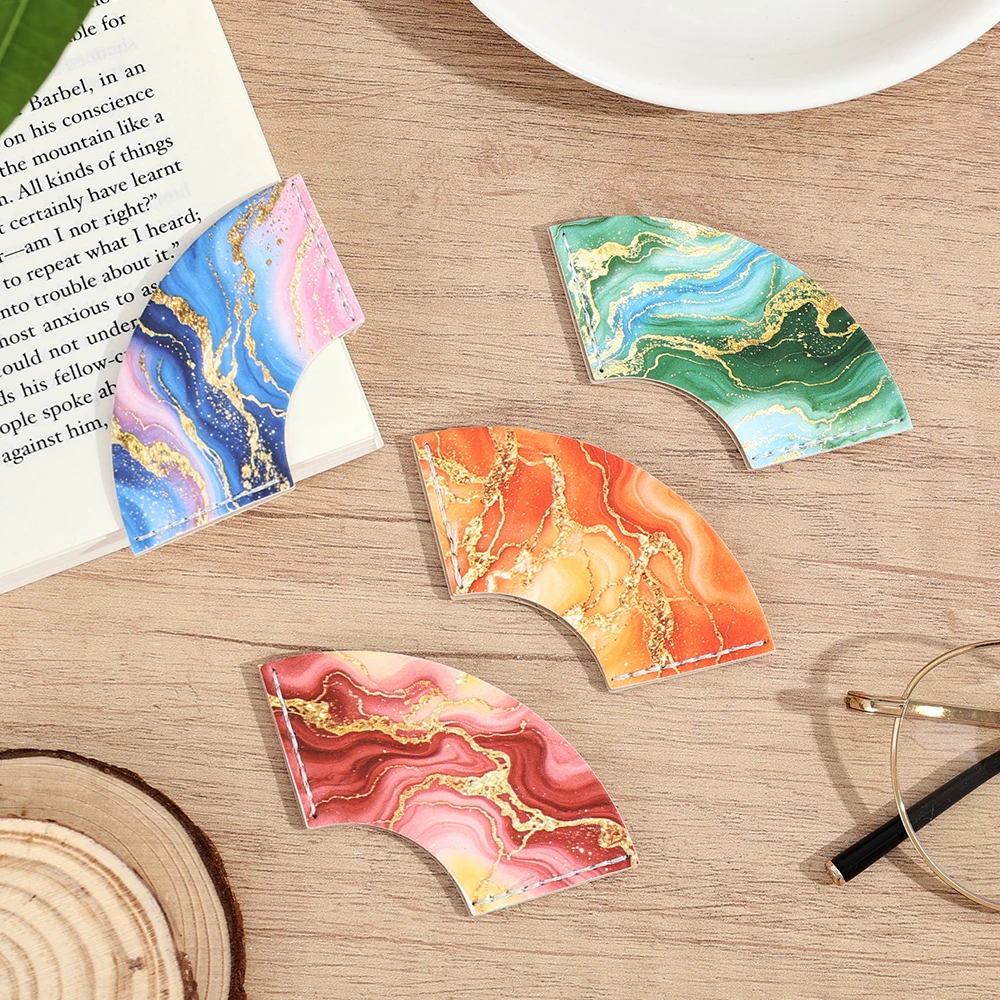 4 Pcs PU Leather Corner Bookmarks Marble Arch Page Markers Protectors For Books Notebooks Great Holiday Gift For Students