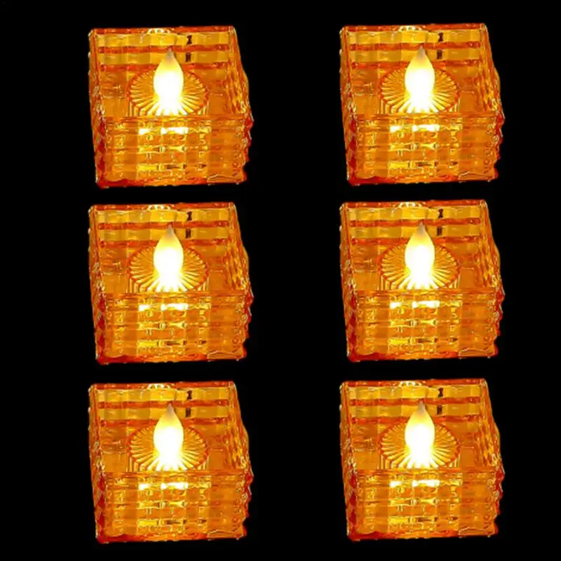 

Led Tea Light 6pcs Cube Flameless Tea Lights Realistic Home Decorations Romantic Candles Light For Festival Party Birthday