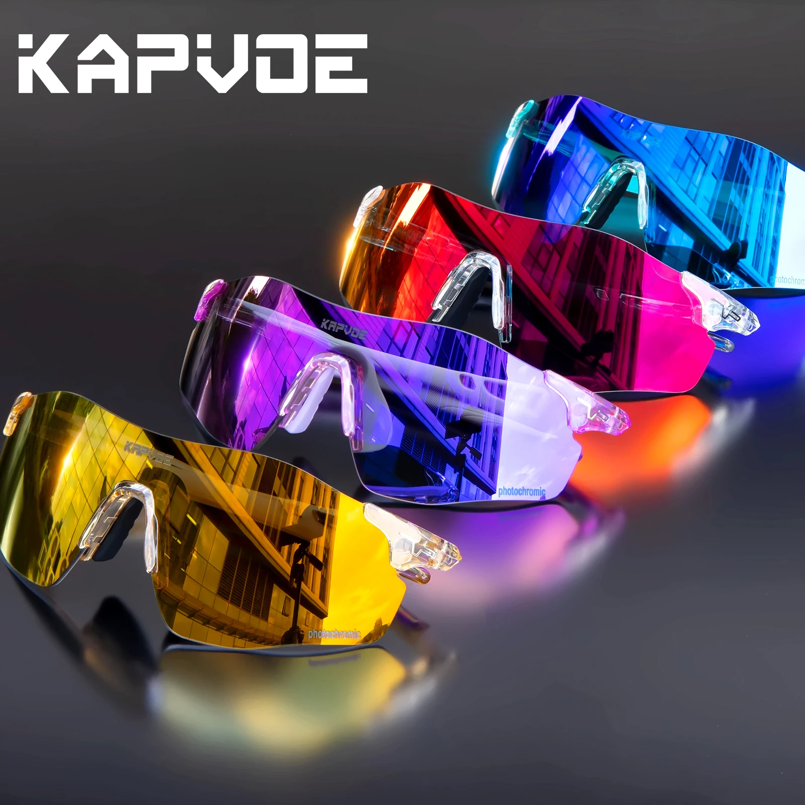 Kapvoe New Men\'s MTB Red Photochromic Cycling Glasses UV400 Sports Sunglasses Bike Bicycle Glasses Blue Road Running Goggles