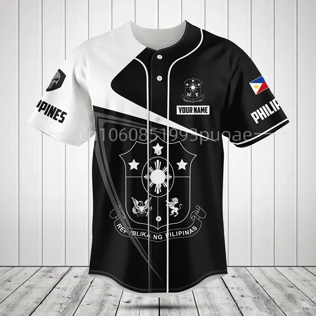 

2024 Philippines Baseball Jersey 3D Printing Mesh Fiber Baseball Jersey T-shirt Men's Street Apparel Short Sleeve Shirt