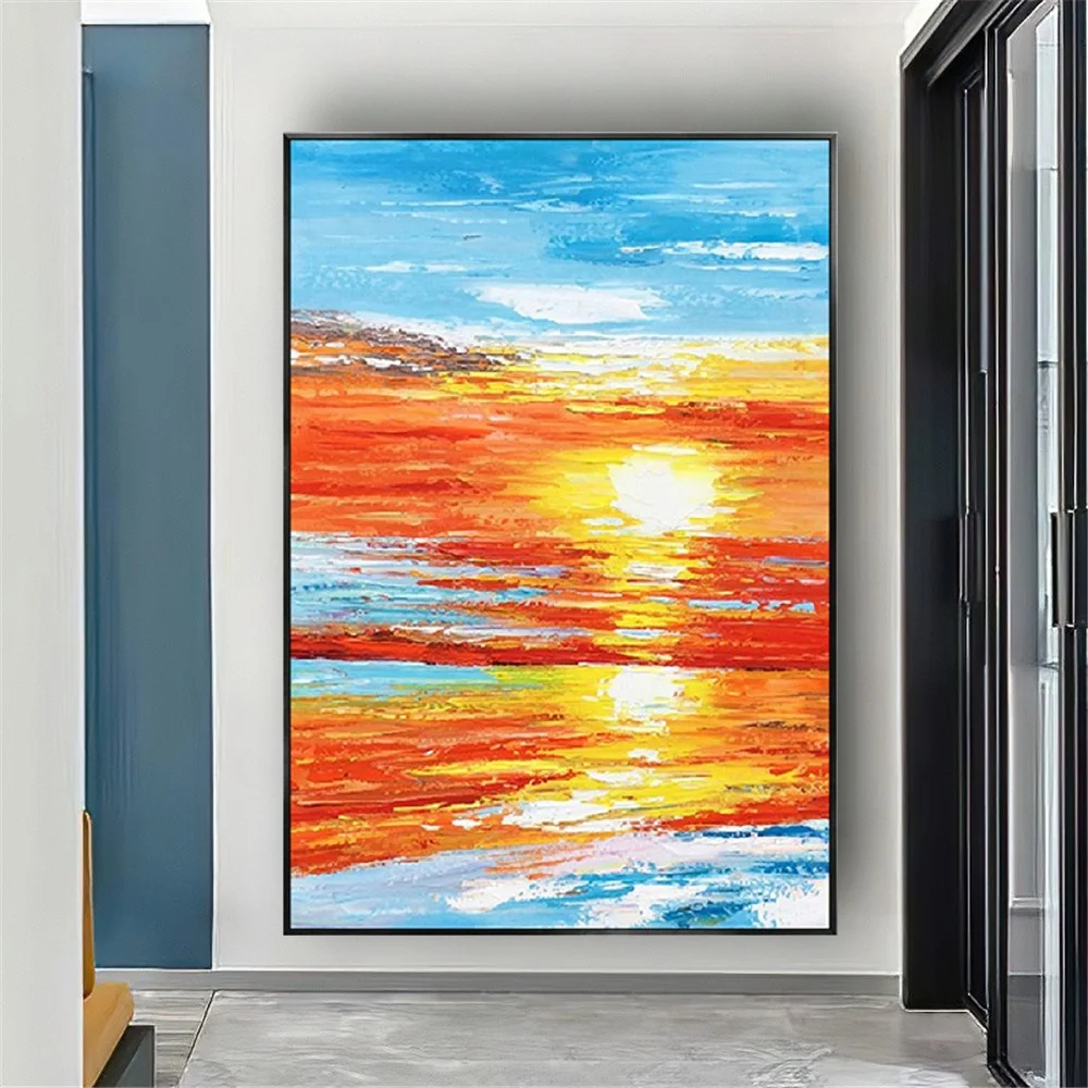 

Handmade Oil Painting Abstract Seascape Canvas Painting Large Landscape Wall Art Pictures Gorgeous Sky Canvas Art for Home Decor