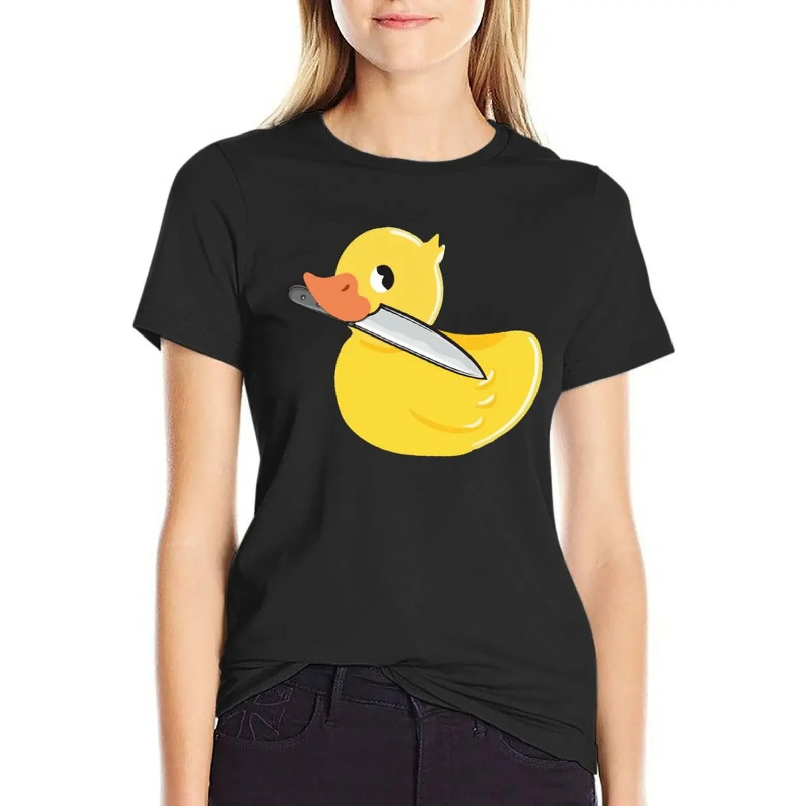 

Duck With Knife T-Shirt plus sizes cute tops summer clothes anime clothes Top Women