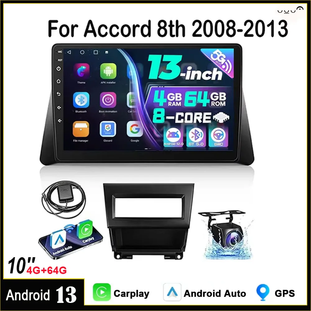 

10Inch Car Stereo Radio Car-play GPS Navigation Compatible for Accord 8th 2008-2013 Android 13