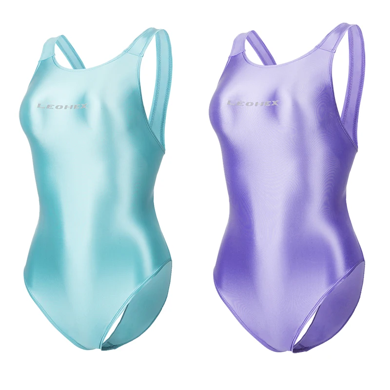 Sexy glossy smooth see through  japanese swimsuit Bathing Swimming Suit for One Piece Bodysuit Shiny High Cut Tight Swimwear