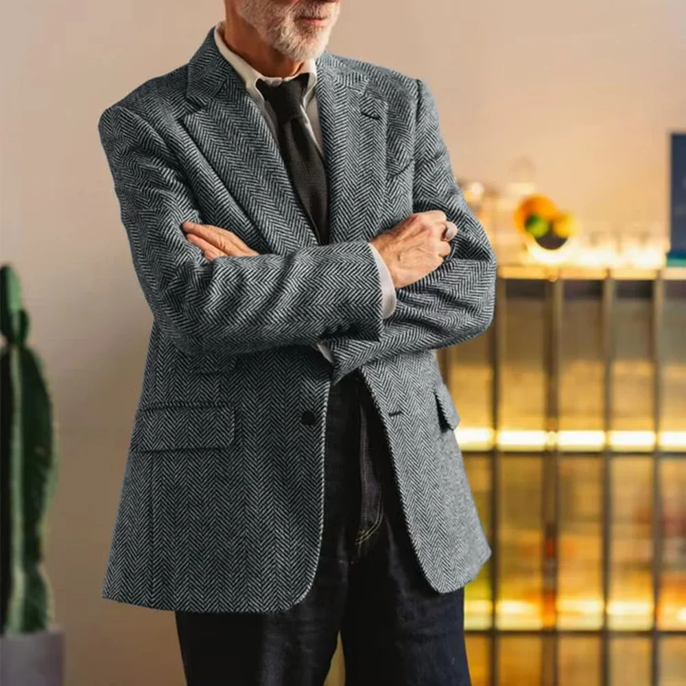 

Только куртка, 1 шт., повседневный пиджак, мужской модный однобортный тонкий повседневный мужской костюм с узором «елочка», удобная верхняя одежда, пальто