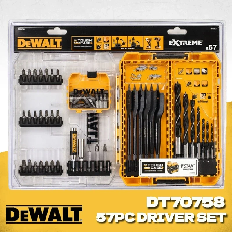 DEWALT 57pc Drill Drive Set with Brad Point and Extreme Flatwood Bits Mixed Drill Bit Set Dewalt Power Tool Accessories DT70758