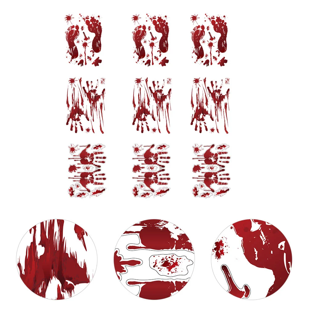 9 Pcs Halloween Bloody Handprints House Window Stains Pvc Office Footprints