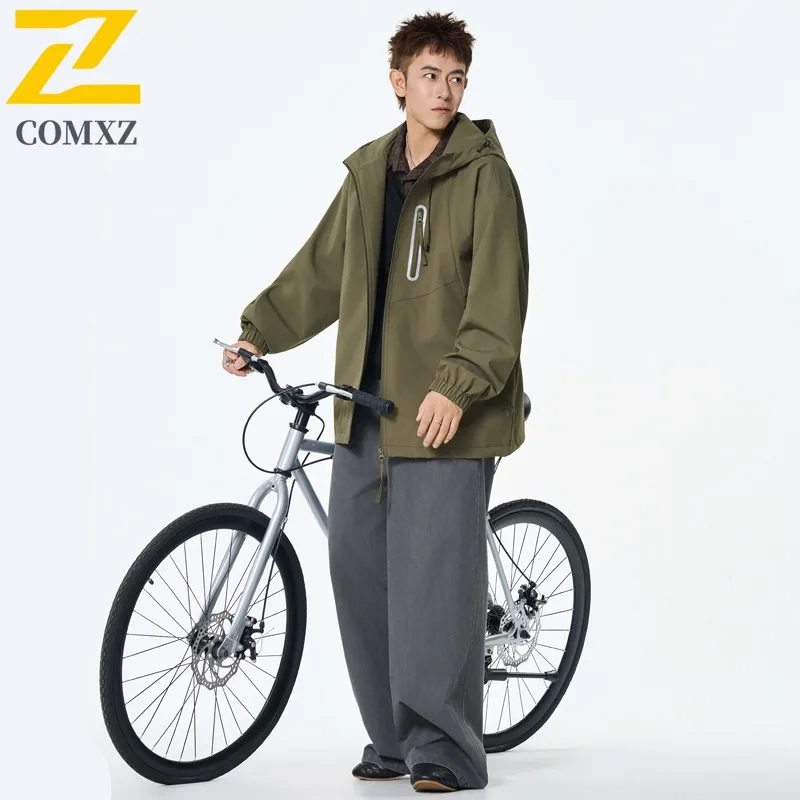

COMXZ Mens Jacket Classic Turndown Collar Outdoor Riding Wear Resistant Korean Style Trendy Lightweight Autumn Motorcycle Jacket