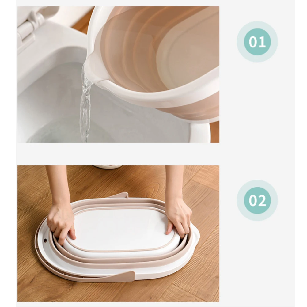 

Foldable Mop Bucket Beige Household Water Container Cleaning Accessory Plastic Barrel Home Use Saving Room Floor Cleaner