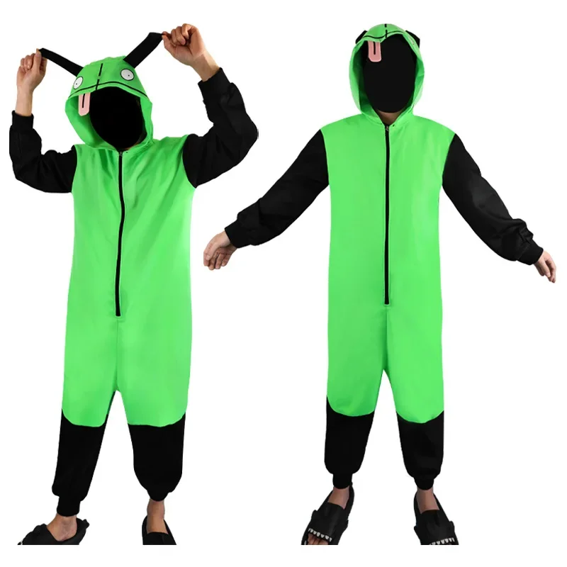 Animal One-pieces Jumpsuits with Ears Halloween Outfits Anime Invader Zim Costume Onesies Pajamas Allien Cosplay Hoodie Bodysuit