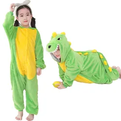 Green Dinosaurio Kigurumi Onesie Kids Pajamas for Boys Girls Plush Pijama Yellow Cute Pyjama Toddler Jumpsuits Children Clothing