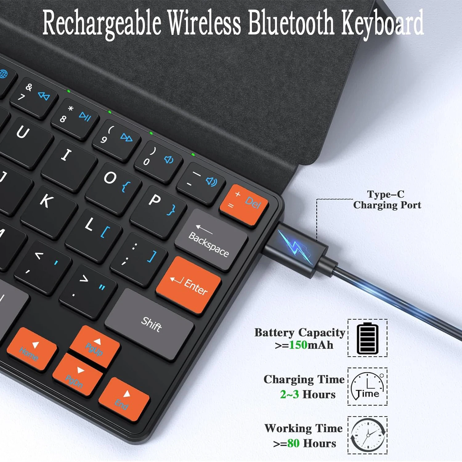 Foldable Wireless Keyboard for Window/Mac OS,Rechargeable Bluetooth Wireless Keyboard with Adjustable Angle Stand&Leather Case