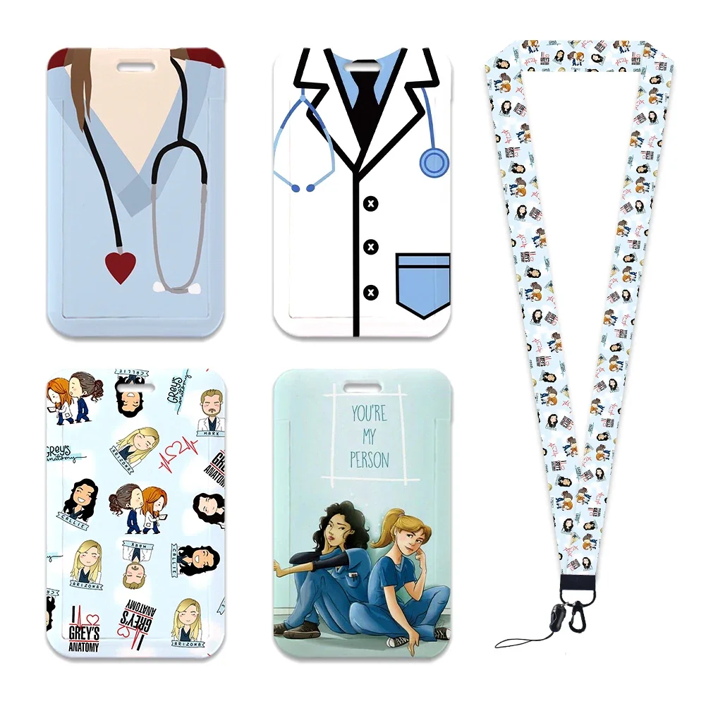 Grey's Anatomy Cartoon cremital Holder portachiavi cordino da collo per Pass Card Anime porta carte di credito portachiavi cinghie