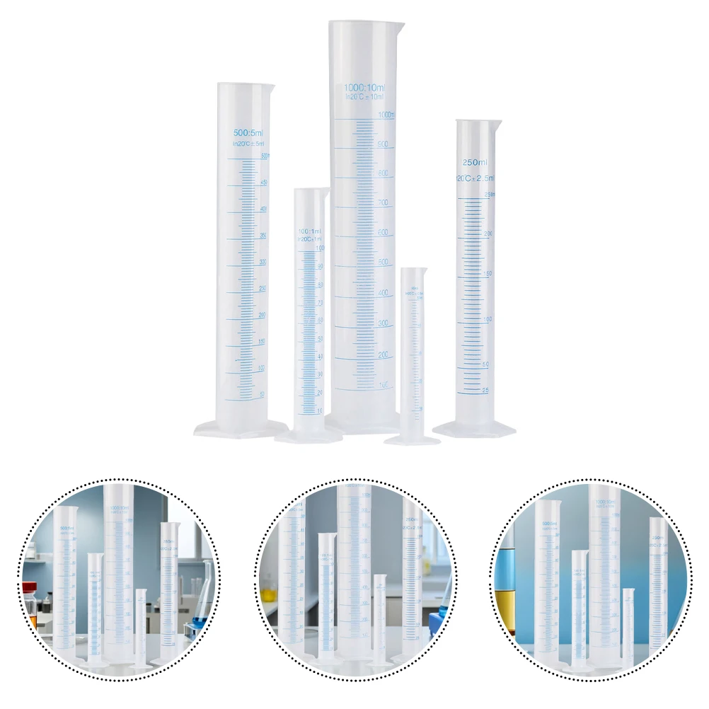 

5pcs Plastic Measuring Cylinders Graduated Cylinder Lab Accessories Transparent Science Chemistry With Stable