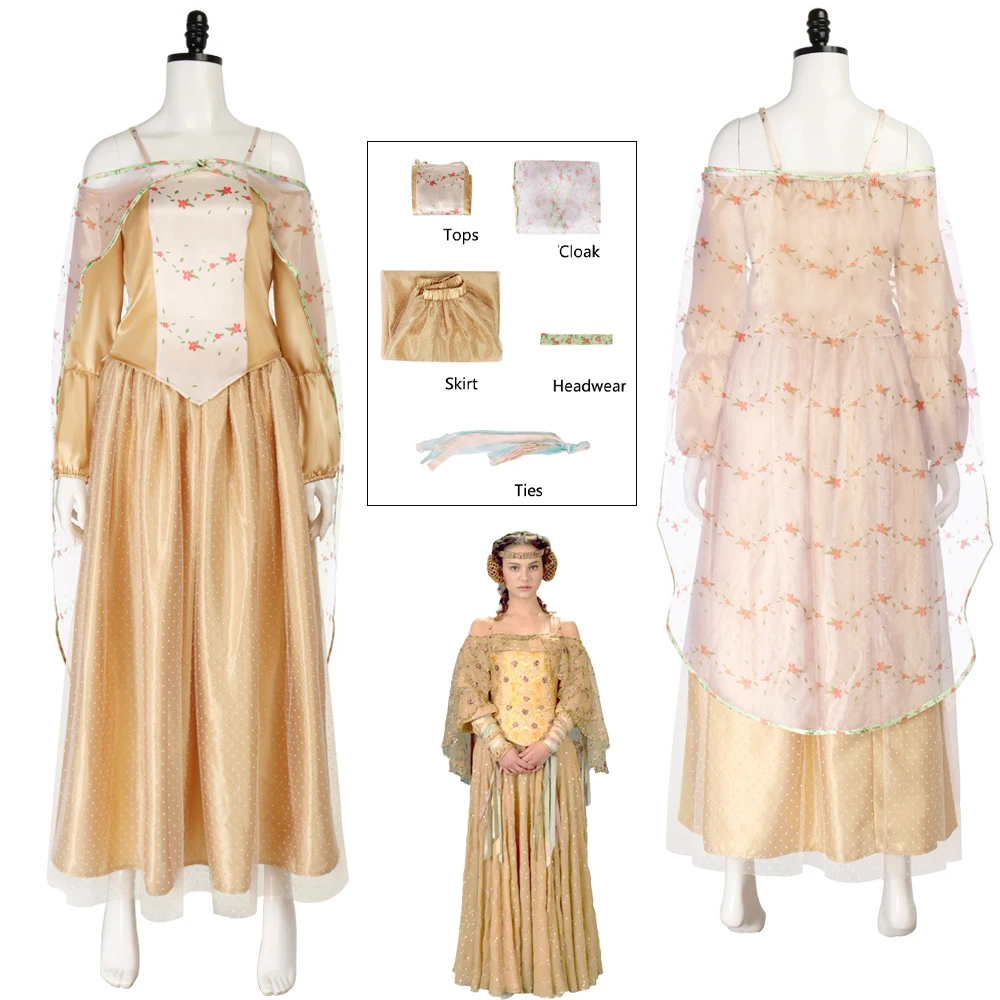 

Movie Amidala Padme Cosplay Suspender Dress Lace Shawl Full Set for Women Costumes Dress Disguise Adult Fantasia Halloween