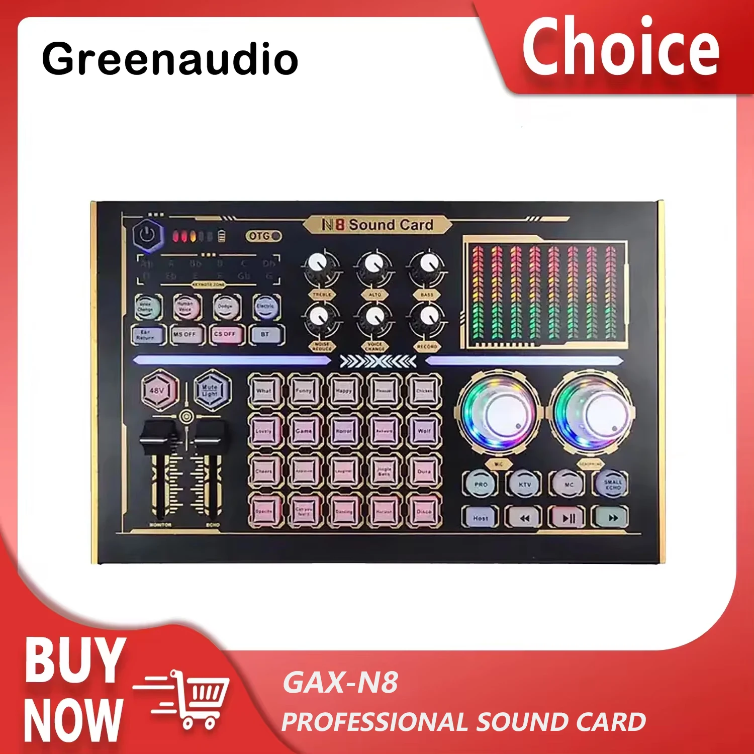 GAX-N8 Professional Recording Sound Card PC Mobile Live streaming Mixing Console Supports 48V Microphone