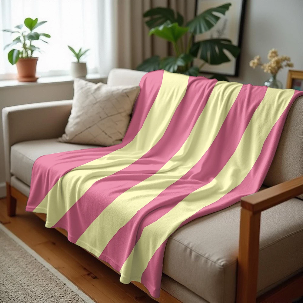 Blush & Yellow Vertical Stripe Lightweight Microfiber Soft Christmas Fleece Blanket Warm Cozy Throw for Bed Sofa Office Travel