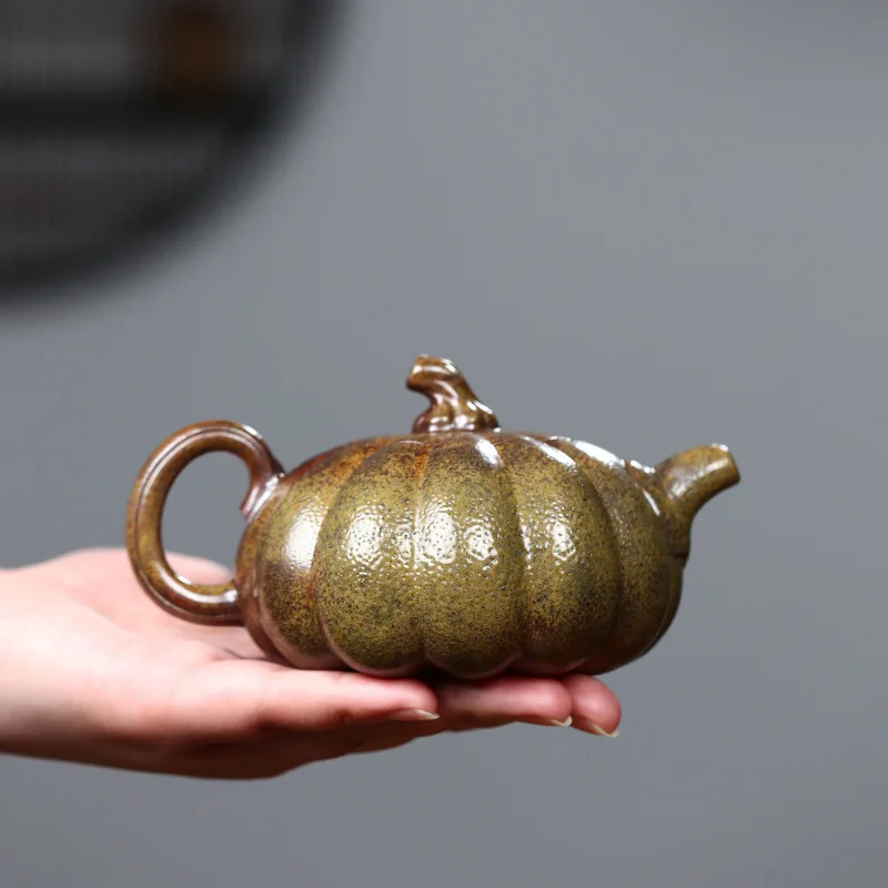 190cc Yixing raw ore section clay purple clay teapot, handmade pumpkin teapot, household kung fu tea set