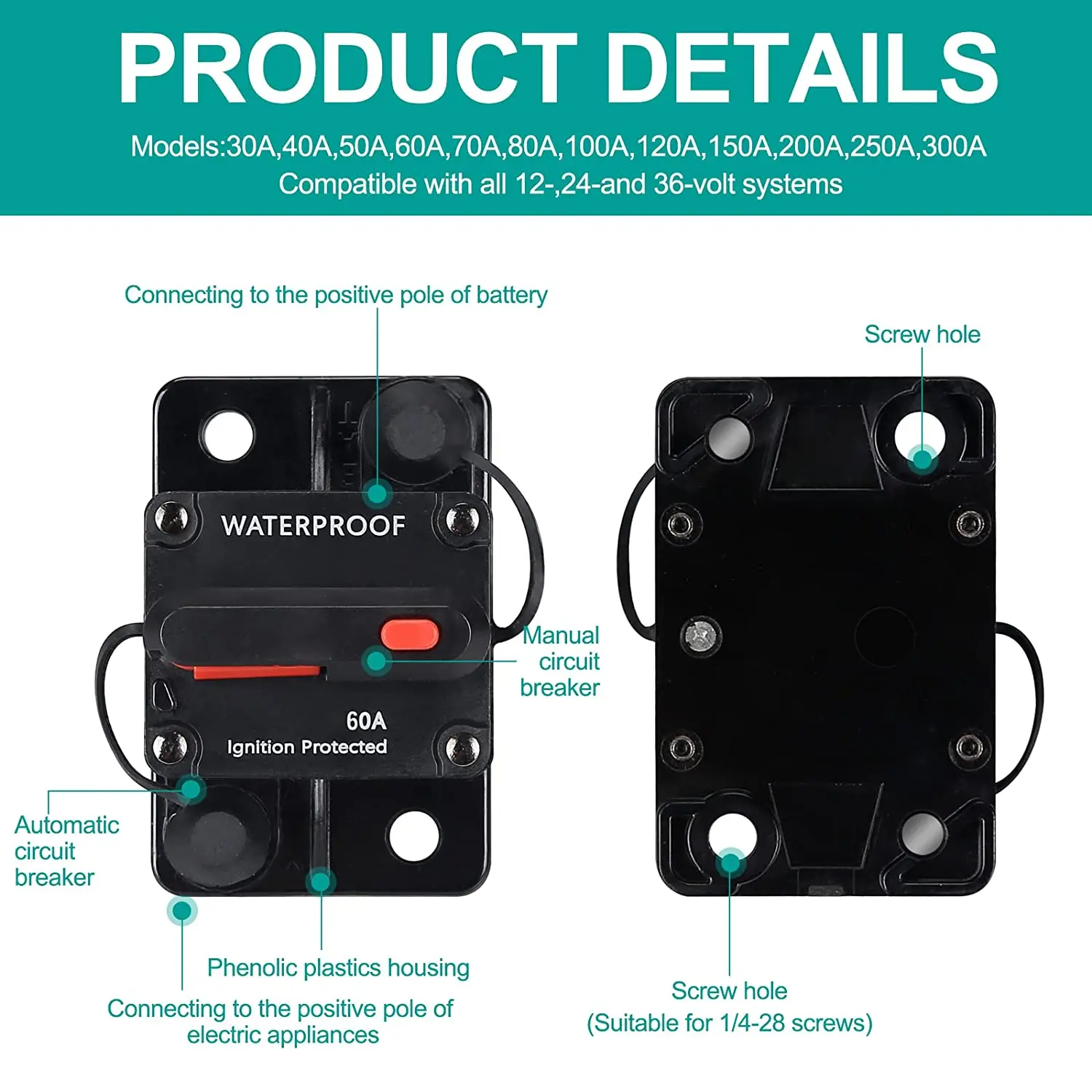 Rocker Switch Aluminum Panel 2 Gang Toggle Switches Waterproof 5Pin ON/Off Pre-Wired Switch for RV Truck Caravan Vehicles