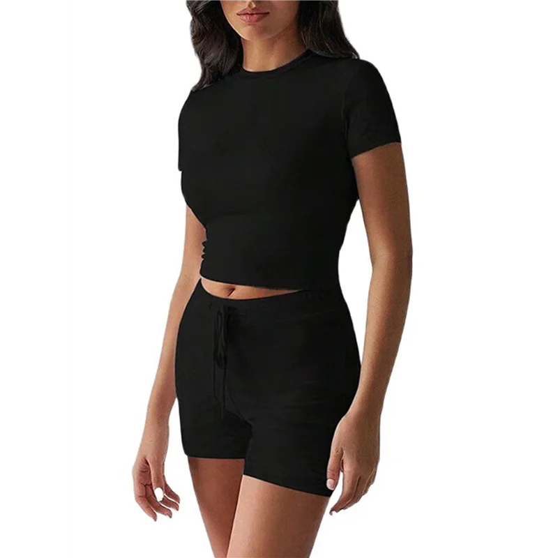 Setelan Olahraga Wanita Musim Panas A09P 2 Potong Celana Pendek Ketat