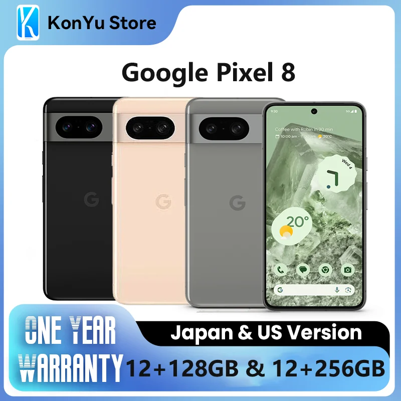 Google Pixel 8 Google Tensor G3 4575 мАч 12 Гб 128 ГБ и 256 Гб OLED Android 14 27 Вт проводной совершенно новый герметичный версия JP и US