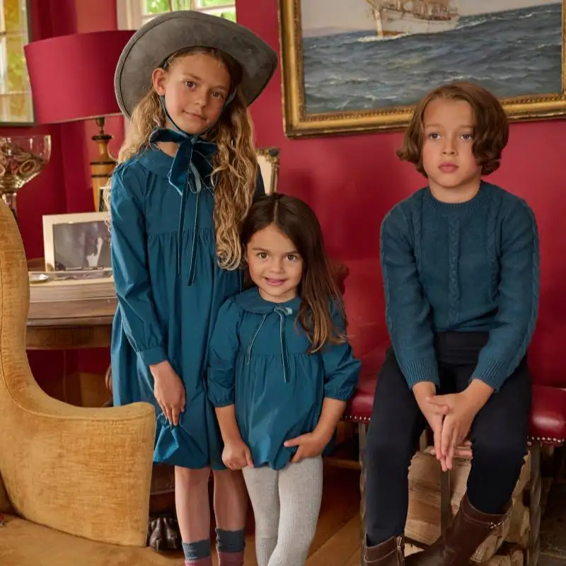 

Ready to Ship 2025 AS Autumn High Quality Taffeta Children Girl Dress Baby Romper Sister Matching Solid Sweater Holiday Clothing