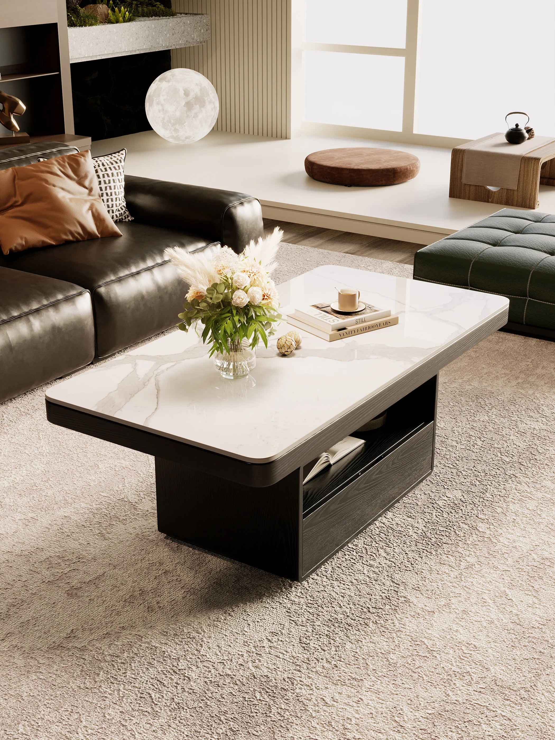 

Italian Light Luxury Solid Wood, Coffee Table Rectangular Rock Slab, Household Small Apartment High-end Tea Table
