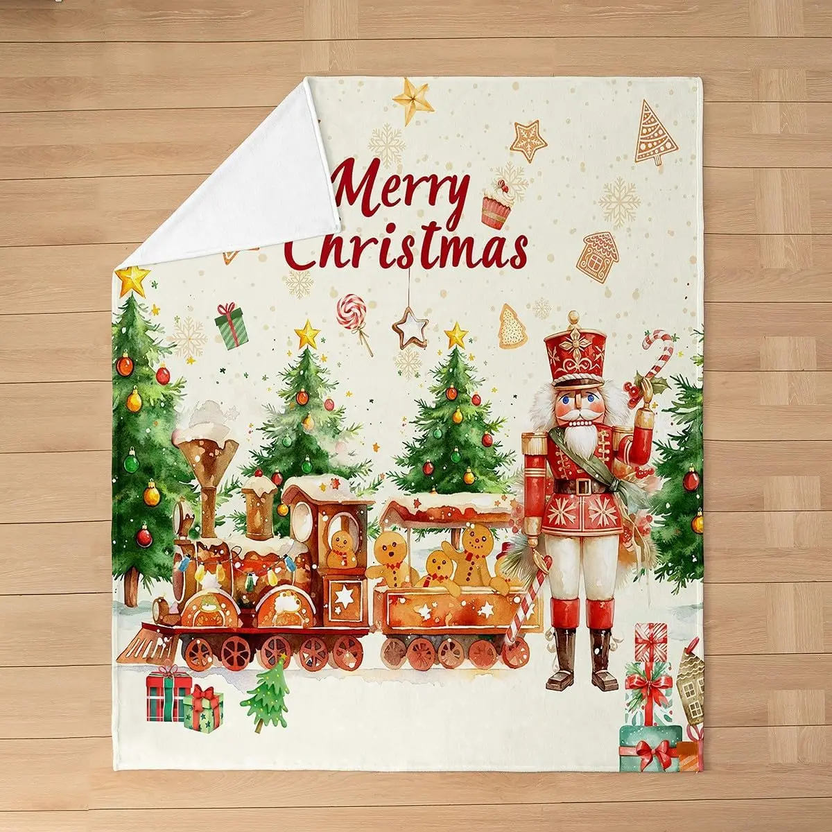 Merry Christmas Flannel Blanket Baby Cute Nutcracker Fleece Blanket Xmas Vintage Farmhouse Fuzzy Plush Throw Yellow Kawaii