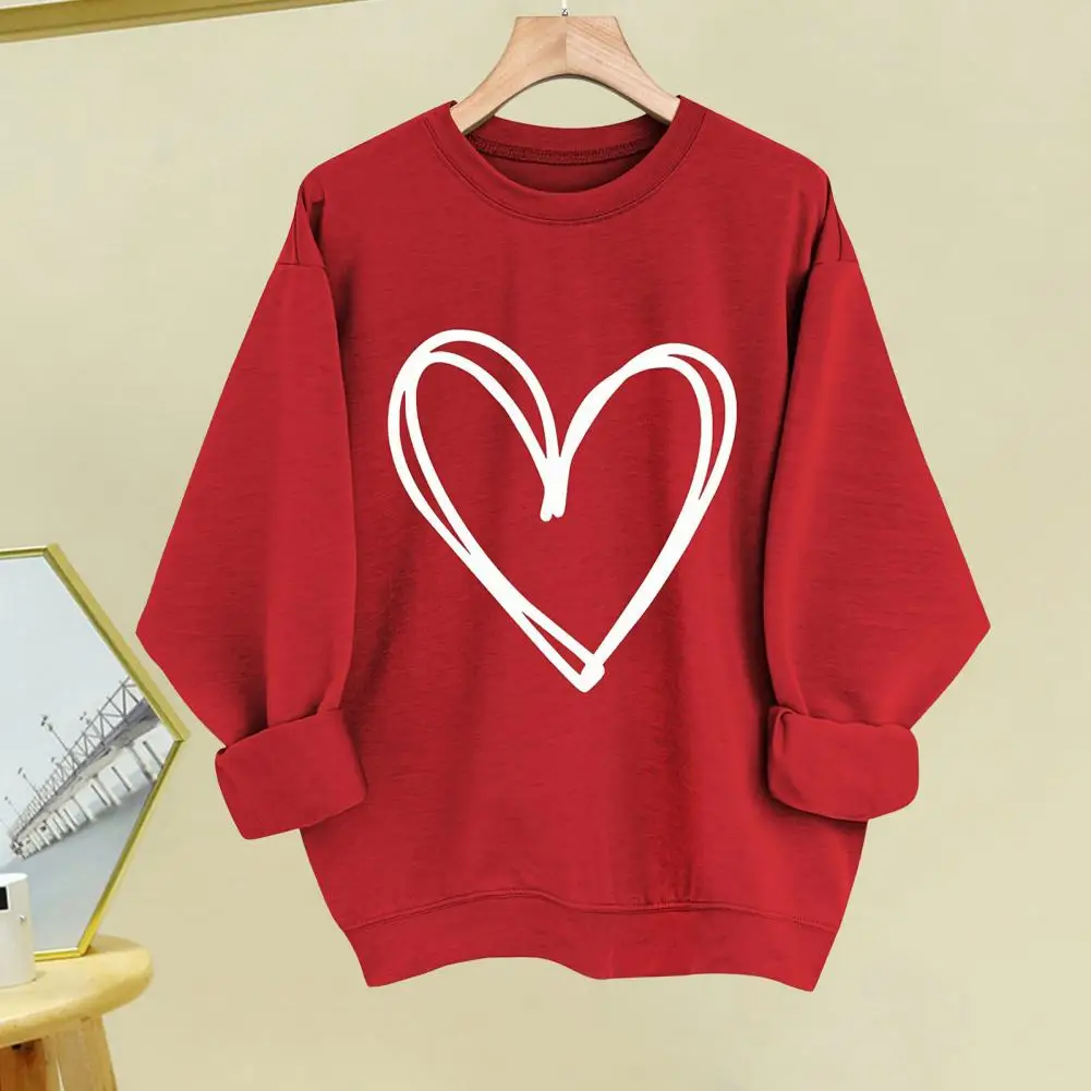 

Spring Autumn Loose Fit Pullover Women Heart Print Sweatshirt for Valentines Day Round Neck Pullover Long Sleeves Pullover Top