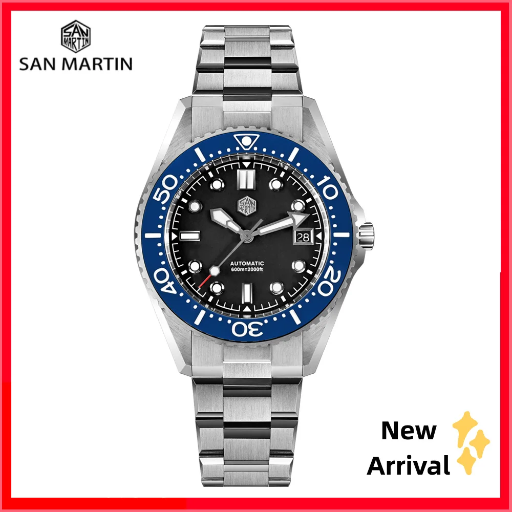 San Martin 41mm ST2130 Sport Diving Men's Automatic Watches Sapphire 3H Date 60ATM Helium Escape Valve BGW-X1 Reloj SN0036C