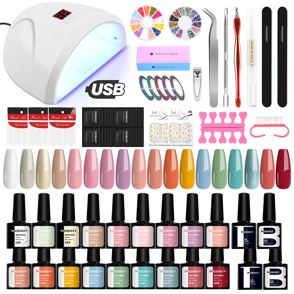 

Phoenixy Gel Nail Kit 8ML Gel Nail Polish Set With 36W UV LED Nail Lamp Soak Off Gel Varnish Nail Decoration Tools Complete Kit