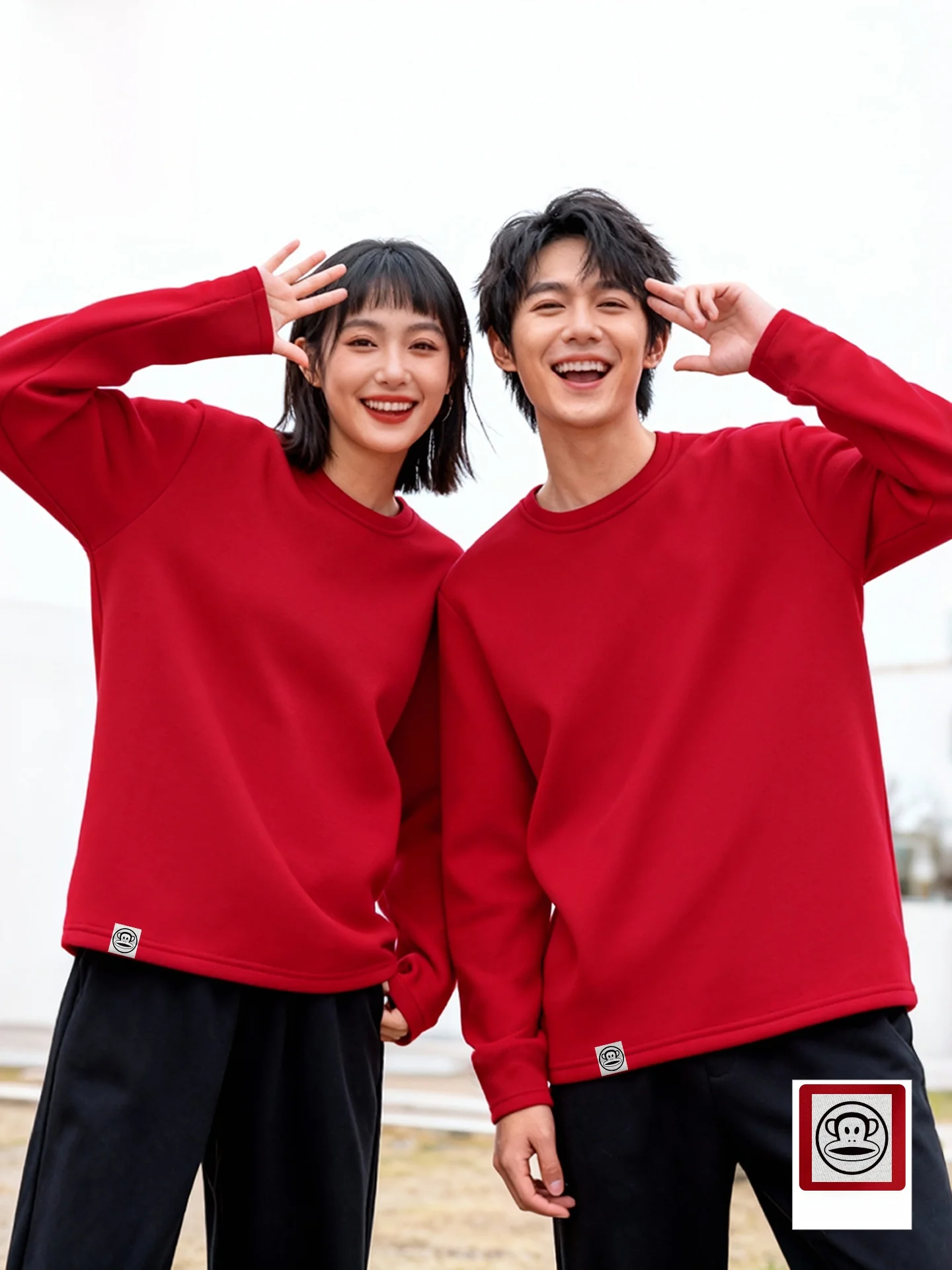 

Новогодняя красная футболка с принтом обезьяны для мужчин и женщин, утепленная флисом, теплая зимняя футболка с длинным рукавом для молодежи