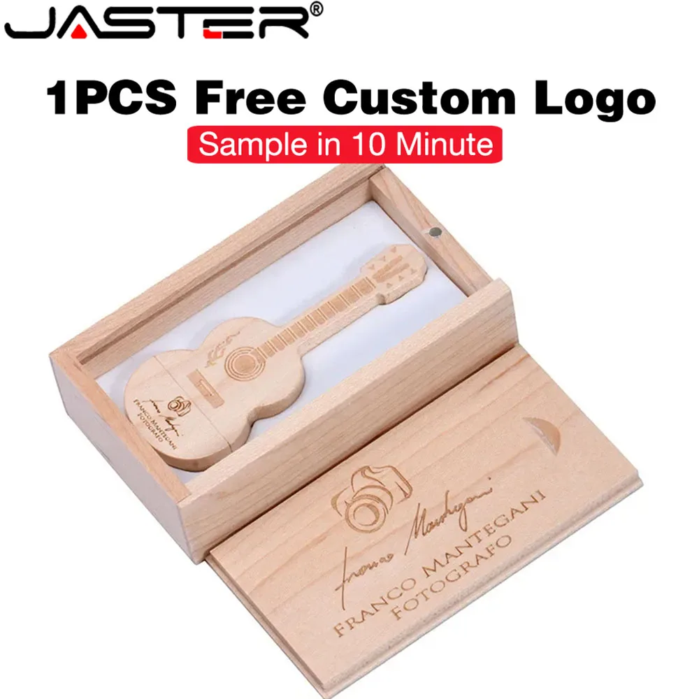 

JASTER Wooden Guitar USB Flash Drive 64GB Free Custom Logo Pendrive 32GB Music Memory Stick 16GB U Disk Photography Studio Gift
