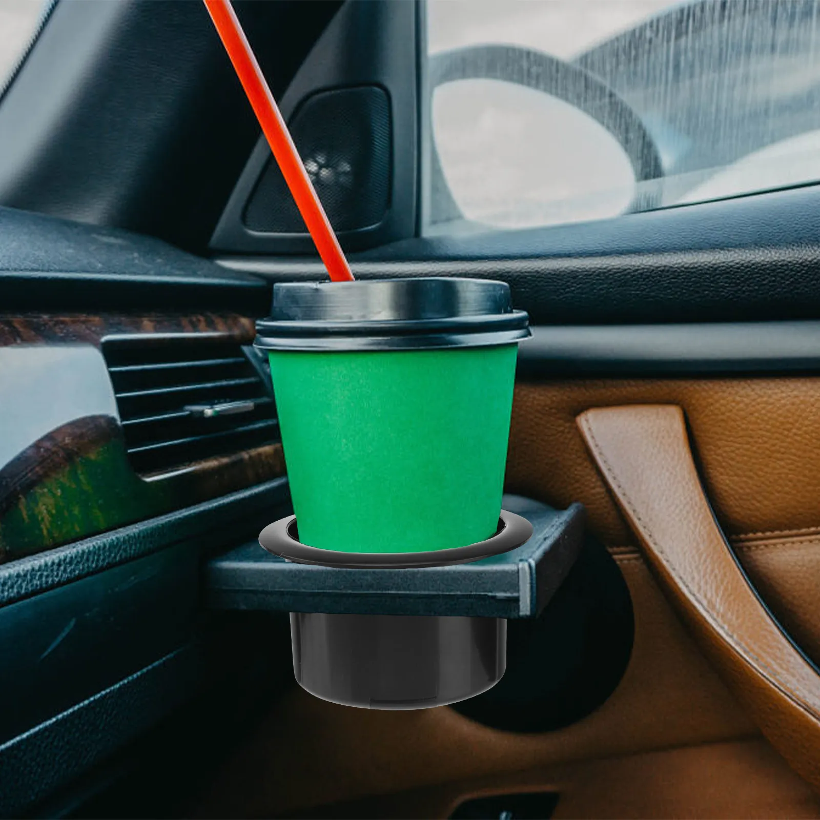 2Pcs Black Sturdy Plastic Cup Holder Insert for Vehicle Rv Boat Patio Deck Table Sofa Seatback No Screws Required