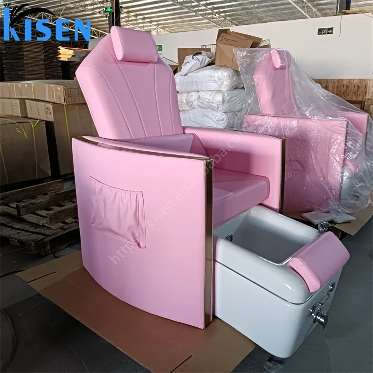 

Kisen 2024 new type high quality luxury modern pink pu leather color optional foot spa pedicure chair for beauty salon furniture